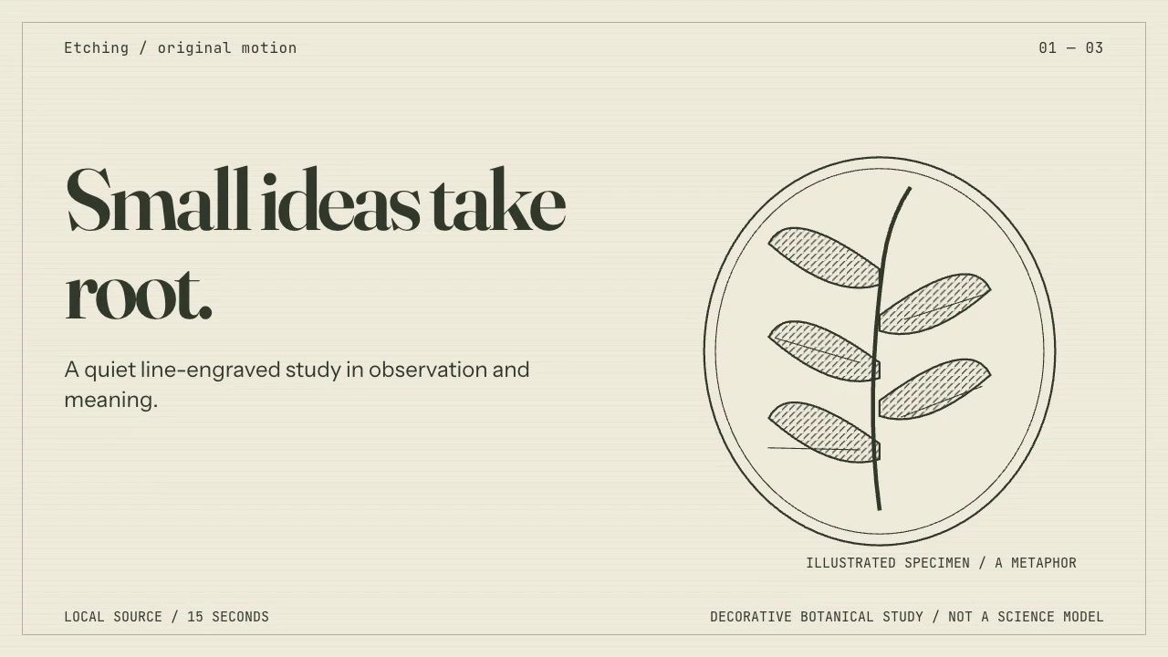 Etching: Engraved linework, crosshatching and specimen framing. A calm illustrated essay.