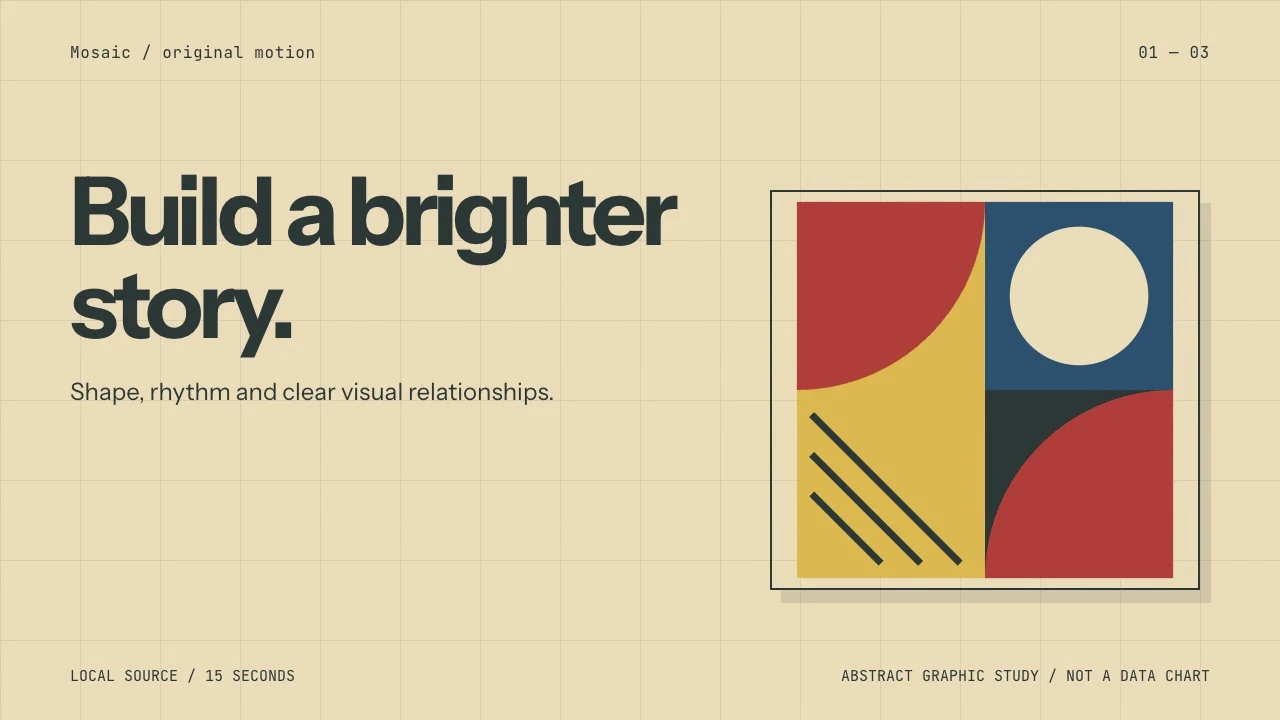 Mosaic: Primary geometry, unequal visual zones and constructive motion. A bold graphic explanation.